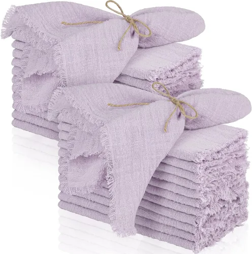 Miniatura 19 de TURSTIN 12 Piezas de Servilleta de Lino de Algodón Servilleta de Tela Hecha a Mano con Flecos 17 x 17 Pulgadas Servilletas Suave para Cenas Bodas