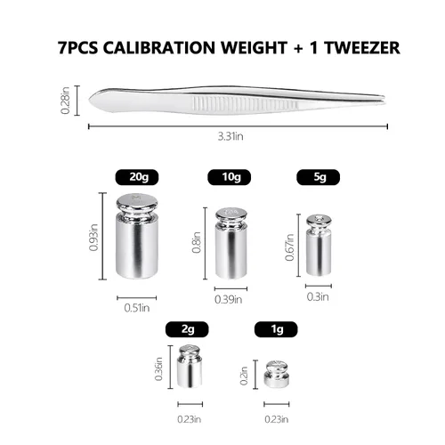Miniatura 2 de UNIWEIGH Juego de pesas de calibración, 7 piezas de 1 a 2.12 oz, kit de pesas de calibración de gramos, peso de prueba pequeño para básculas