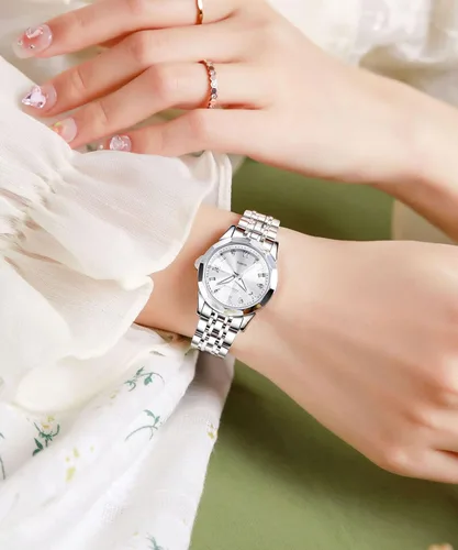 Miniatura 4 de OLEVS Reloj elegante para mujer reloj de cuarzo analógico de diamante dos tonos acero inoxidable impermeable luminoso regalo