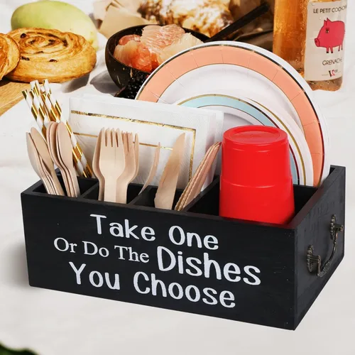 Miniatura 4 de Soporte pequeño para platos de papel, organizador de utensilios para encimera, cubiertos de cocina, tazas, tenedores, cucharas, platos, servilletas