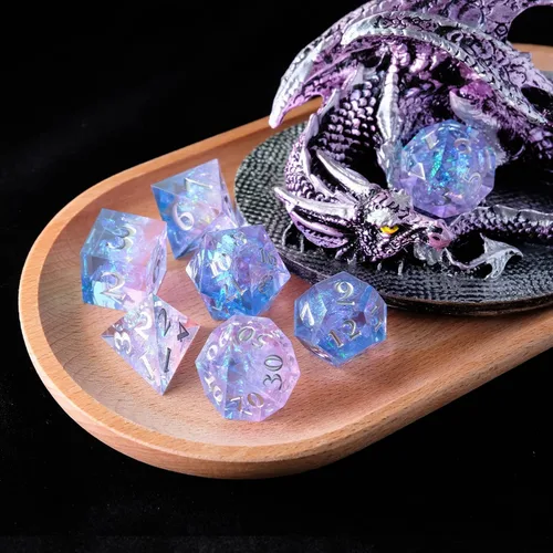 Miniatura 7 de DND - Juego de dados de resina de borde afilado, hecho a mano, 7 dados poliédricos, juego de dados DND RPG MTG, juego de dados para juegos de rol