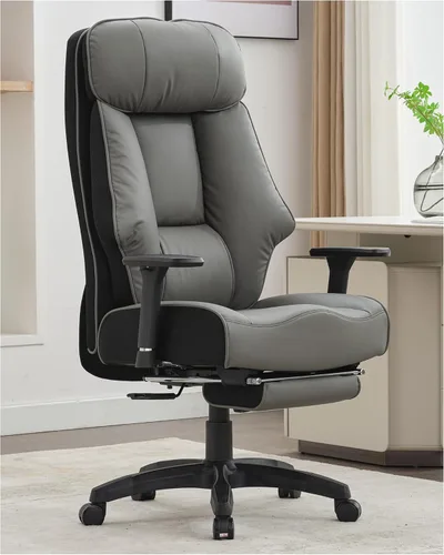 DJ·Wang Silla de oficina grande y alta, 400 libras con reposapiés, silla de oficina ejecutiva de respaldo alto con cojín de resorte extragrueso,