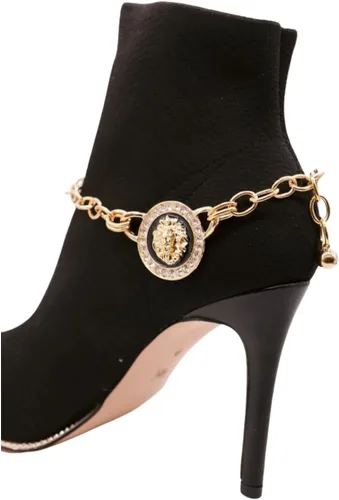 Miniatura 9 de Trendy Fashion Jewelry Cadena de bota occidental para mujer, pulsera de metal dorado, tobillera de tacón alto, moneda de león, medallón con dije