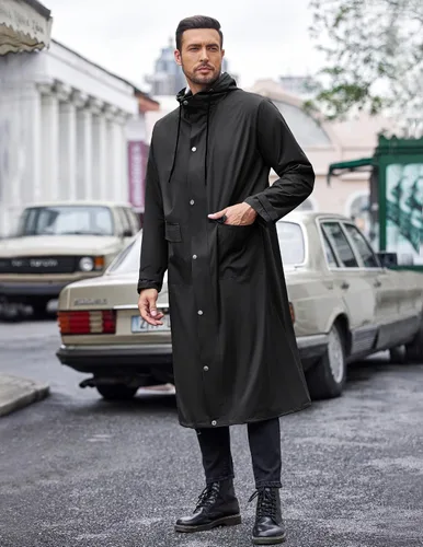 Miniatura 2 de COOFANDY Chaqueta impermeable para hombre con capucha, impermeable, ligera, activa, larga