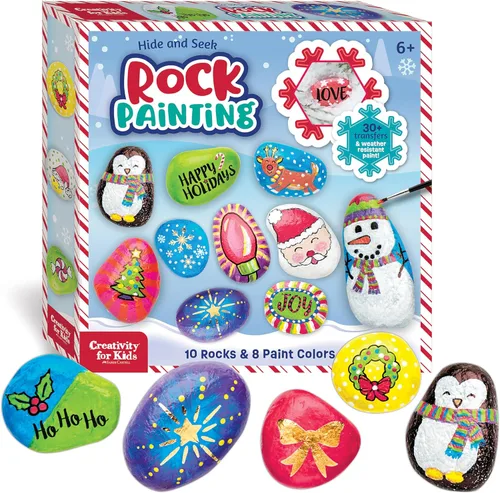 Miniatura 11 de Creativity for Kids Kit de pintura de rocas para escondidas navideñas Pintura, decora y oculta 10 rocas festivas Kit de manualidades navideñas