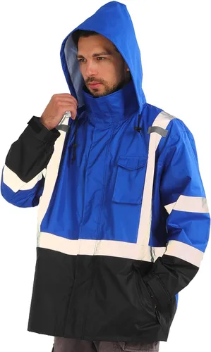 Miniatura 12 de sesafety Chaqueta de Lluvia de Alta Visibilidad, Trajes de Lluvia para Hombres Impermeables con Fondo Negro, Abrigos de Lluvia para Hombres