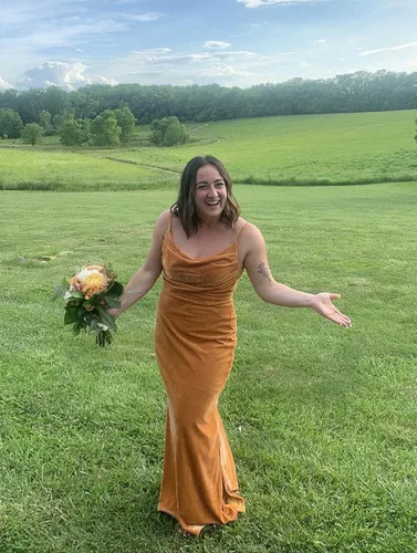 Miniatura 4 de Vestido de dama de honor de terciopelo con cuello vuelto para mujer, largo, moderno, formal, para invitada de boda, con abertura lateral, M005