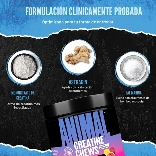 Miniatura 5 de Masticables de creatina Animal - Tabletas de creatina monohidratada mejoradas con AstraGin para mejorar la absorción, sal marina para aumentar