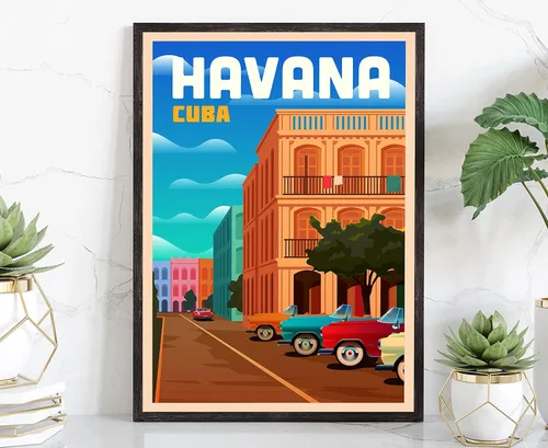 Póster de viaje de La Habana Cuba, póster de Cuba Habana, póster de paisaje urbano y monumento de la Habana, arte de pared para el hogar, decoración