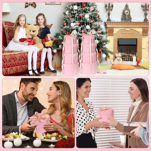Miniatura 5 de Tenceur 8 cajas de regalo redondas con tapas, cintas para arreglos, 4 tamaños surtidos, cajas de regalo de terciopelo para flores, regalos, bodas