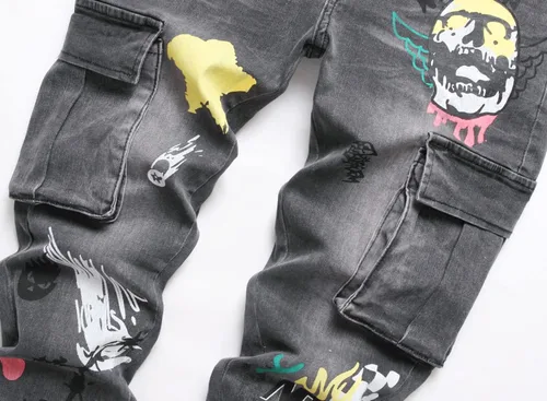 Miniatura 10 de Baylvn - Pantalones de mezclilla entallados y estampados para hombre con corte recto