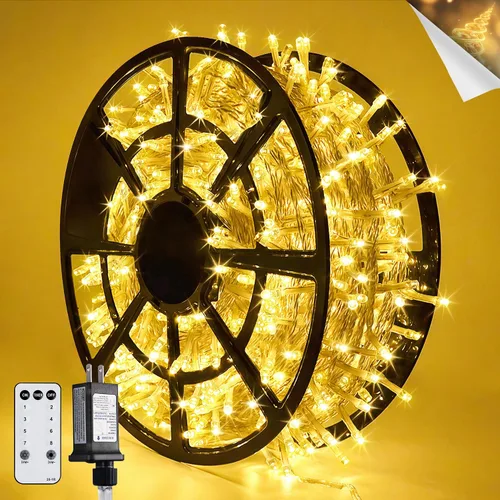 Miniatura 33 de JMEXSUSS 150 luces LED azules de Navidad para interiores y exteriores, luces de cadena conectables de 59 pies con enchufe, 8 modos de luces de hadas