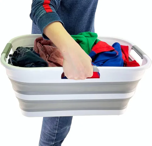 Miniatura 8 de SAMMART Cesta plegable de plástico de 21 litros (5.5 galones), contenedor de almacenamiento plegable y organizador, tina de lavado portátil, cesta