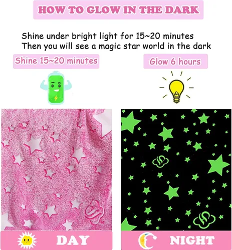 Miniatura 2 de Manta que brilla en la oscuridad para niñas, cumpleaños, color púrpura y rosa, luna y estrella, manta suave para niños, niñas pequeñas