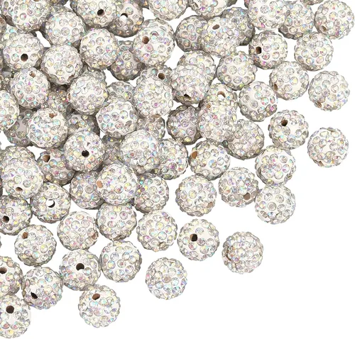 Miniatura 8 de PH PandaHall 100 cuentas de diamantes de imitación negros de 0.394 pulgadas (0.394 in) cuentas de arcilla negra de polímero de cristal de arcilla