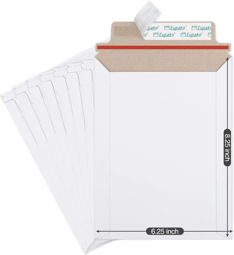 Eupako Paquete de 25 sobres de cartón autosellables de 6 x 8 pulgadas, color blanco, para CD, imágenes, documentos, 6.25 x 8.25 pulgadas