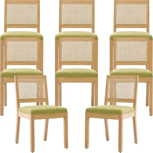 Miniatura 44 de Juego de 2 sillas de comedor de campo francés, sillas de comedor de madera de granja beige, silla de comedor con respaldo tejido con cojín tapizado