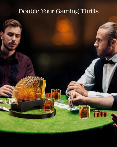 Miniatura 7 de Kollea Juego de decantador de whisky Blackjack, decantador estilo casino de 37.2 onzas con 4 vasos, dispensador de licor, divertidos regalos
