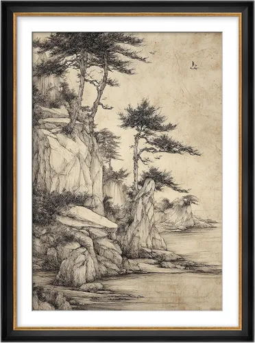 Miniatura 274 de MUDECOR Lienzo enmarcado prémium para pared, pinos nevados en bosque de invierno, ilustraciones modernas, arte contemporáneo, escénico, divertido