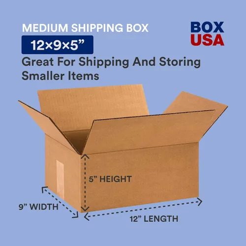 Miniatura 2 de BOX USA Cajas de cartón corrugado de 12 x 9 x 5, pequeñas de 12 pulgadas de largo x 9 pulgadas de ancho x 5 pulgadas de alto, paquete de 25 Envío