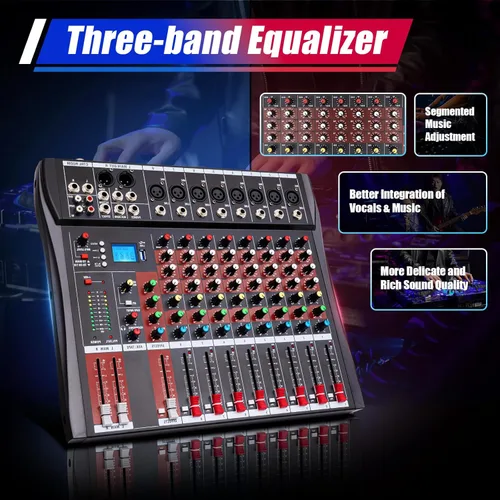 Miniatura 2 de DNYSYSJ Profesional DX8 Canal Negro Bluetooth Live Studio Audio Mixer Consola de Mezcla USB para Bar KTV Ajustar la atmósfera de la música