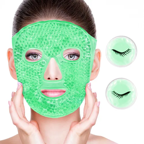 Miniatura 12 de Máscaras faciales frías, máscara facial de hielo, compresa fría y caliente, ojeras, hinchazón, migrañas y dolor de cabeza, enfriamiento