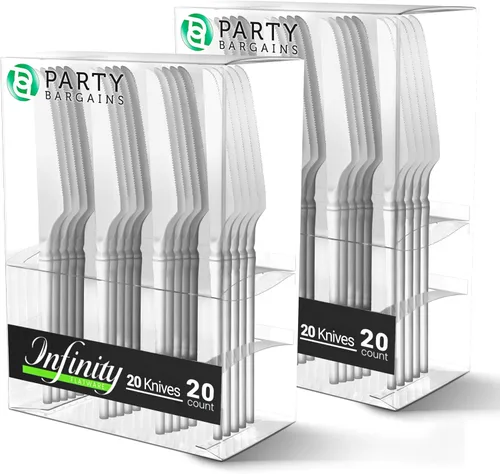 Miniatura 19 de Party Bargains Juego de cubiertos negros de plástico desechable, utensilios de diseño moderno infinito, paquete de 40: 16 tenedores, 8 cuchillos, 16