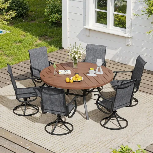 Miniatura 35 de VICLLAX Muebles pequeños de exterior de 3 piezas, 2 sillas giratorias de patio y mesa redonda pequeña para 2, sillas de carbón oscuro y negro
