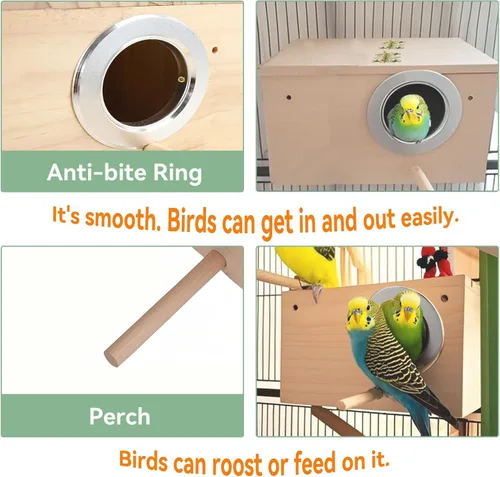 Miniatura 3 de JSLZF Nido de pájaros, caja nido de periquitos, caja de cría de pájaros con perca, caja nido de madera para pájaros, loros, agapornis, loros
