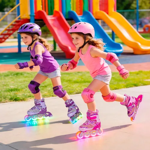 Miniatura 7 de Mammygol Patines en línea para niñas y niños, 4 tamaños ajustables para niñas de 3 a 12 años con ruedas iluminadas y protección de seguridad, regalo