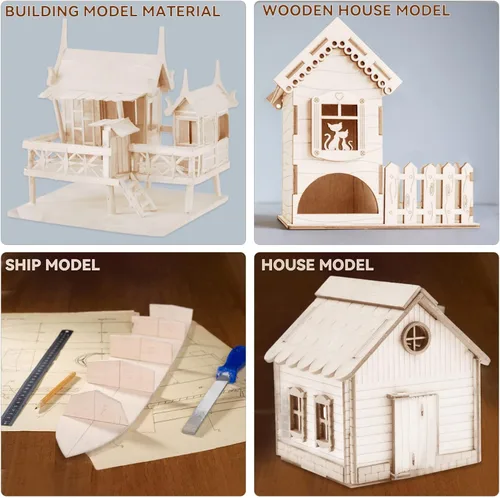 Miniatura 7 de 15 paquetes de hojas de madera de tilo, madera sin terminar, hojas de madera contrachapada delgadas para manualidades, casa, aeronave, barco, artes