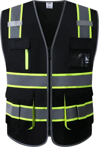 Miniatura 10 de JKSafety Chaleco de seguridad de malla de alta visibilidad con 9 bolsillos para hombres y mujeres, Chaleco reflectante de seguridad, cremallera