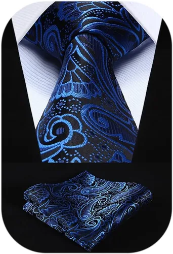 Miniatura 195 de HISDERN Corbatas para hombre, corbata de cachemira y bolsillo cuadrado tejido clásico floral para hombre, corbata de fiesta de boda