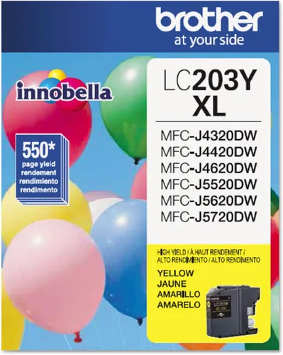 Brother Printer LC203Y - Cartucho de tinta de alto rendimiento, amarillo, 550 páginas, 1 unidad (paquete de 1)
