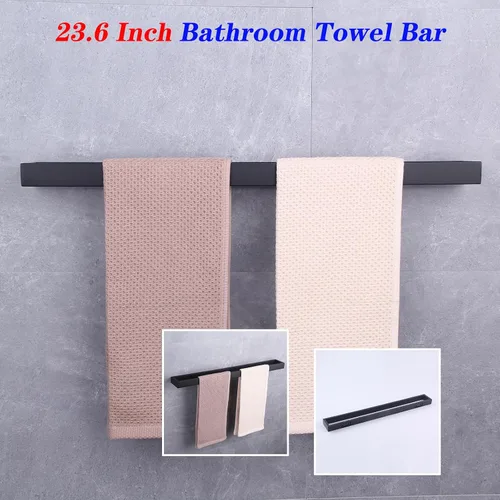 Miniatura 5 de GERZWY Toallero de baño de 24 pulgadas, de acero inoxidable, estilo contemporáneo, montaje en pared, negro mate, HG1701 (60)-BK