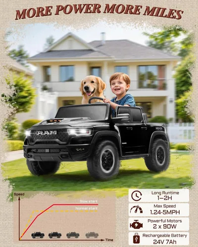 Miniatura 7 de Vehículos de paseo de 24 V para niños grandes, RAM 1500 RHO eléctrico con licencia para niños con control remoto, camión de paseo con Bluetooth