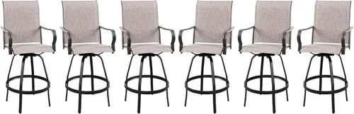 Miniatura 10 de Vongrasig 6 Sillas Giratorias de Bar para Patio Exterior, Taburetes de Bar Altos con Textil Acolchado Tipo Cabestrillo para Todo Clima, Juego