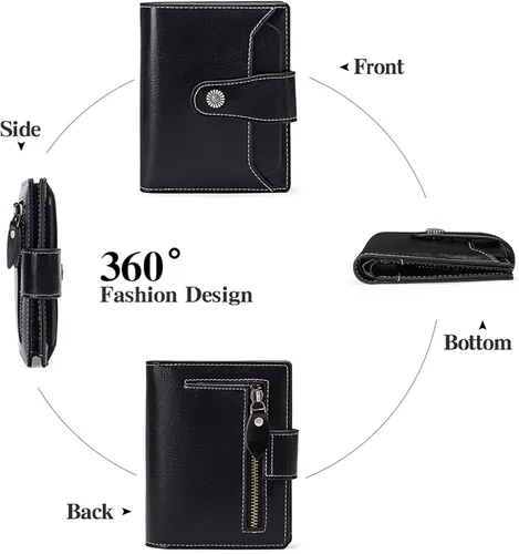 Miniatura 4 de FALAN MULE - Cartera de cuero auténtico para mujer, pequeña plegable , compacta, con interferencia de radiofrecuencia (RFID)