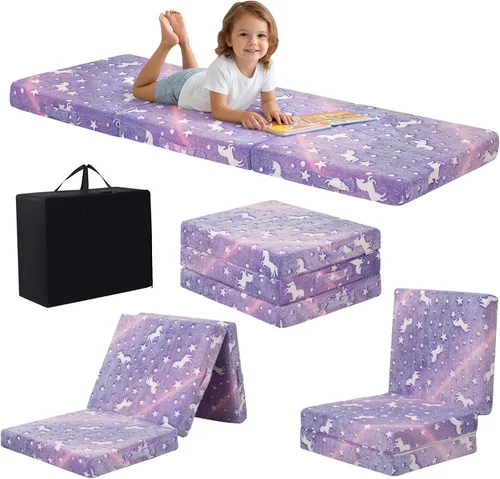 Miniatura 28 de MeMoreCool Colchón de suelo plegable para niños, Glow de 57x22 pulgadas, colchoneta para dormir y guardería para niños pequeños, futón plegable