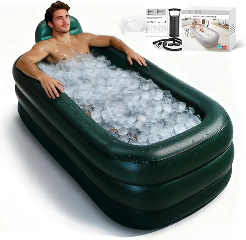 Bañera Portátil para Adultos con Tapa, Bañera Inflable para Baño de Hielo, Baño de Hielo Ovalado Grande con Almohada, 62.2x37.4x17.72 pulgadas,