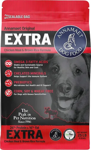 Miniatura 10 de Annamaet Original Extra Formula - Alimento seco para perros, 26% proteína (pollo y arroz integral), bolsa de 5 libras