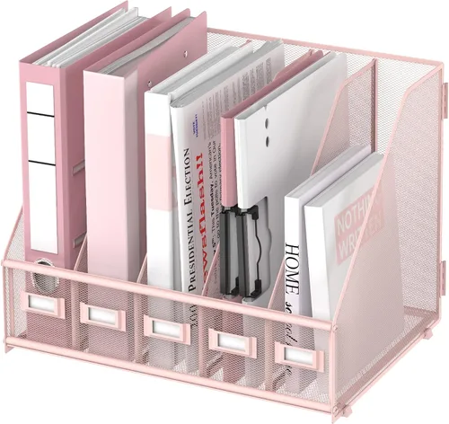 Miniatura 9 de SUPEASY Organizador de escritorio de metal para revistas, con 5 compartimentos verticales, organizador de archivos para escritorio de oficina, Negro