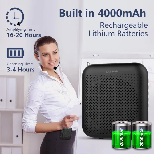 Miniatura 7 de Norwii Micrófono inalámbrico con amplificador de voz, 4000 mAh, portátil, recargable, Bluetooth, mini altavoz personal con 2 micrófonos de diadema