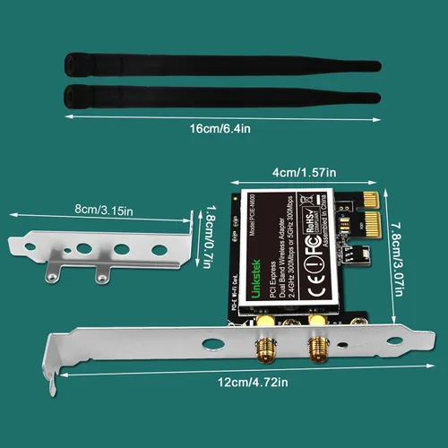 Miniatura 7 de Adaptador inalámbrico N 600Mbps (2.4GHz 300Mbps y 5GHz 300Mbps) PCIE WiFi, tarjeta WiFi PCIE, QUALCOMM Atheros AR946X Adaptador de red inalámbrica