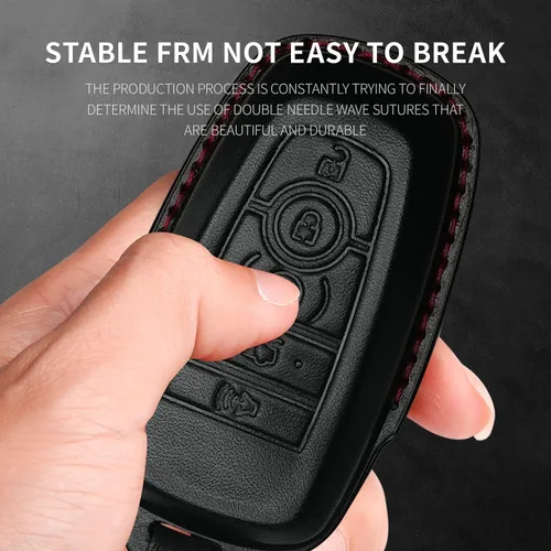 Miniatura 7 de Tukellen Funda de cuero para llavero de Ford con llavero compatible con Ford Explorer Mustang Fusion Escape F150 F250 F350 F450 F550 Edge-Negro