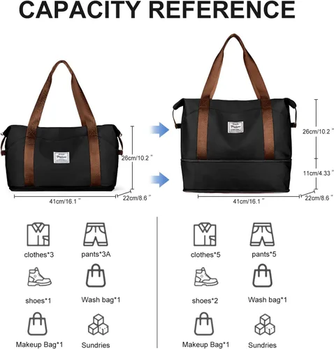 Miniatura 5 de Bolsa de viaje para mujeres y hombres, bolsa de fin de semana, T8-blackbrown