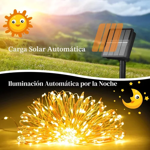 Miniatura 2 de Selarlyt Guirnalda de 200 luces LED solares de 72 pies para exteriores, luces de hadas solares para exteriores, impermeables, con 8 modos, luz