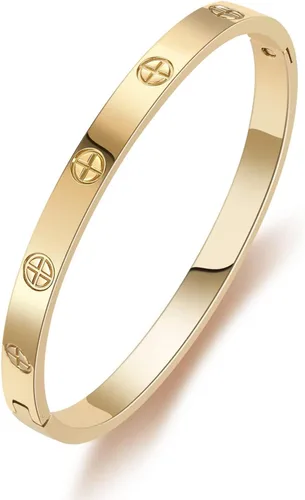 18K Gold Plated Love Friendship Bracelet with Cubic Zirconia Stones Bangle Cuff Best Gifts with Crystal for Mother's Day Valentine's Day Wedding