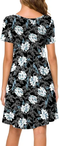Miniatura 3 de POPYOUNG Vestido casual de verano de manga corta para mujer, cuello redondo, salida de playa