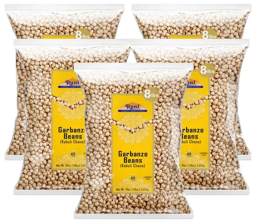 Garbanzos Rani (Kabuli Chana) 128 onzas (8 libras) 3.63kg x paquete de 5 (total de 40 libras) a granel ~ Todo natural | Vegano | Sin gluten | Sin